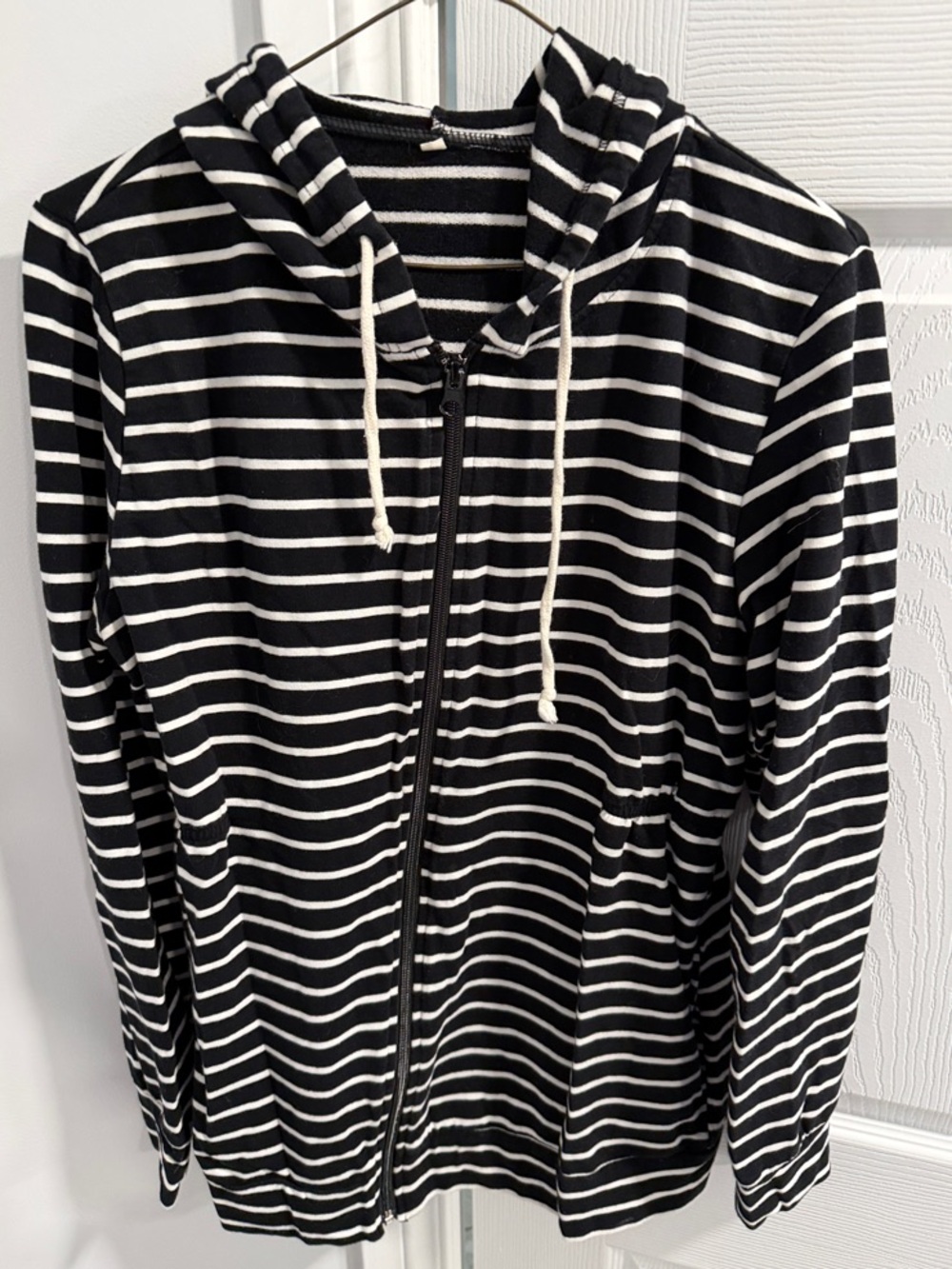 Striped Black and White Maternity Zip Hoodie